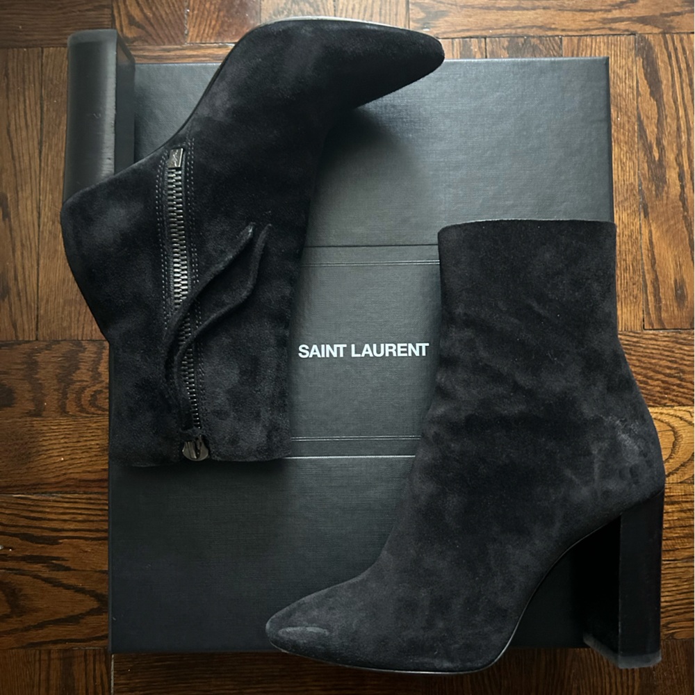 SAINT LAURENT | Black Suede Pointed-toe Bootie